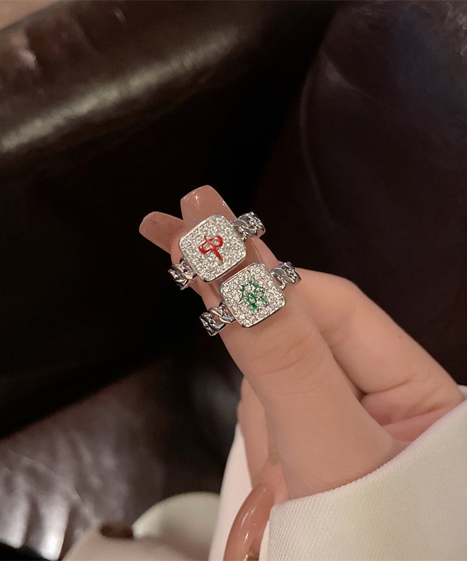 Set Zircon Alloy Rings Mahjong Two-Piece Stylish