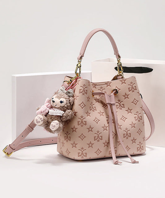 Calf Embossed Leather Stylish Bag Bucket Pink