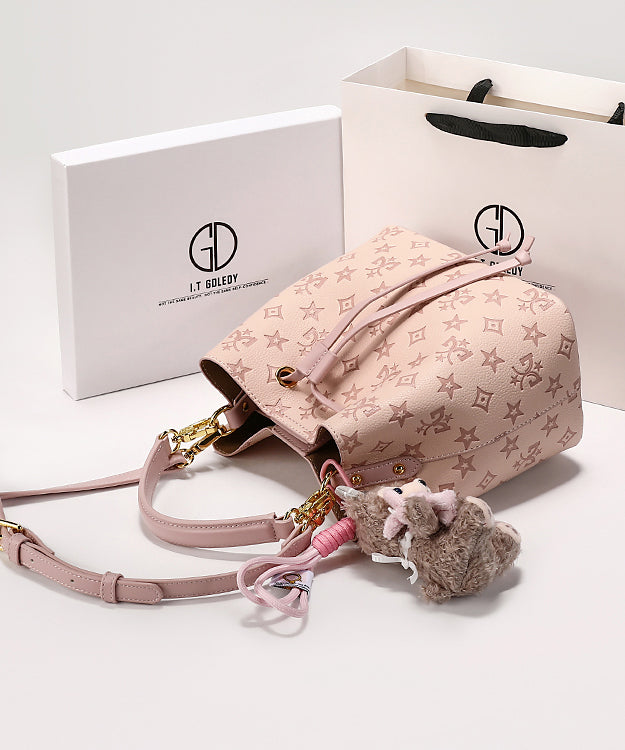Calf Embossed Leather Stylish Bag Bucket Pink