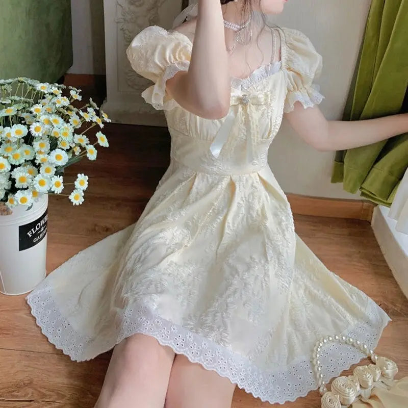Sweet Kawaii Flower Bud Bowknot Lace Stitching Princess Dress MK17566