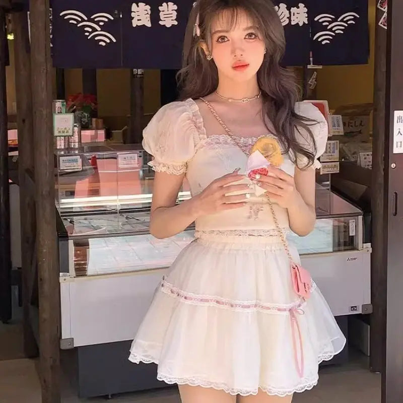 Kawaii Aesthetic Y2K Cute Fairy Sweet Pink Top and Dress Outfits MK Kawaii Store
