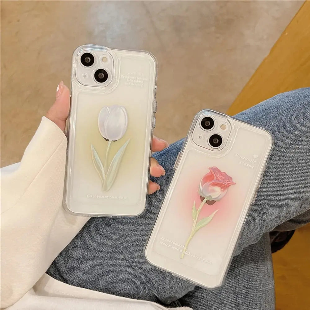 Sweet Rose Flower Phone Case Cover for iphone 14 13 Pro Max 12 11 XR XSMax Clear Shockproof Protective Cases W356