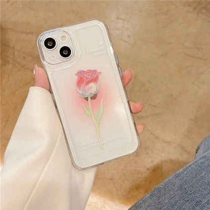 Sweet Rose Flower Phone Case Cover for iphone 14 13 Pro Max 12 11 XR XSMax Clear Shockproof Protective Cases W356