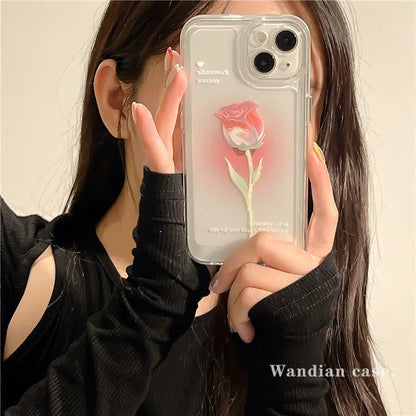 Sweet Rose Flower Phone Case Cover for iphone 14 13 Pro Max 12 11 XR XSMax Clear Shockproof Protective Cases W356