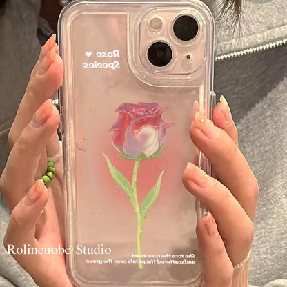 Sweet Rose Flower Phone Case Cover for iphone 14 13 Pro Max 12 11 XR XSMax Clear Shockproof Protective Cases W356