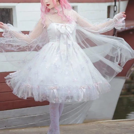 Sweet Star Printed Jsk Lolita Princess Dress Fairy Bow Tie Dress MK15953