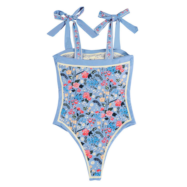 Tie Strap Floral Blue Swimsuit