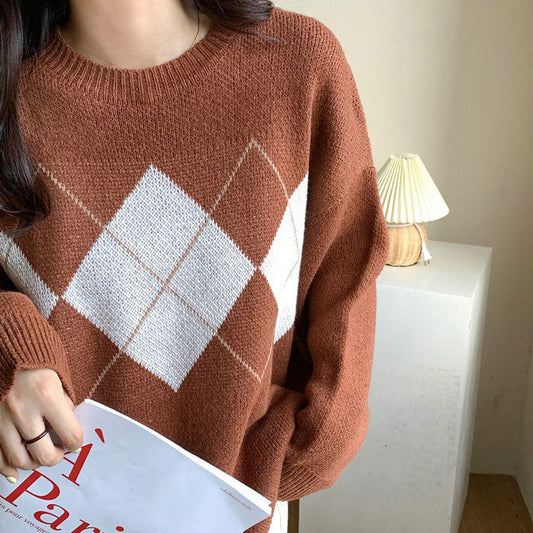 Soft Brown Argyle Sweater
