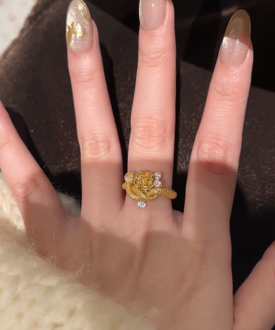 Rings Overgild Silver Snake Rose Sterling Zircon And Unique Gold