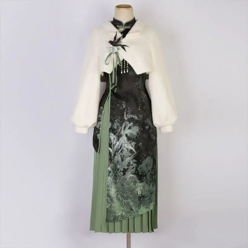 Kawaii Aesthetic Y2K Cute Fairy Vintage Bamboo Print Cheongsam Dress spreepickyshop