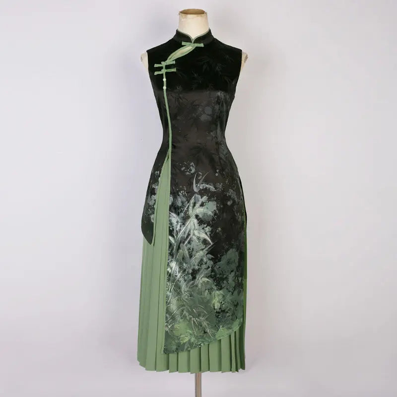 Kawaii Aesthetic Y2K Cute Fairy Vintage Bamboo Print Cheongsam Dress spreepickyshop