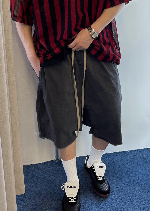 Mens Vintage Blue Pockets Summer Waist Elastic Shorts Denim