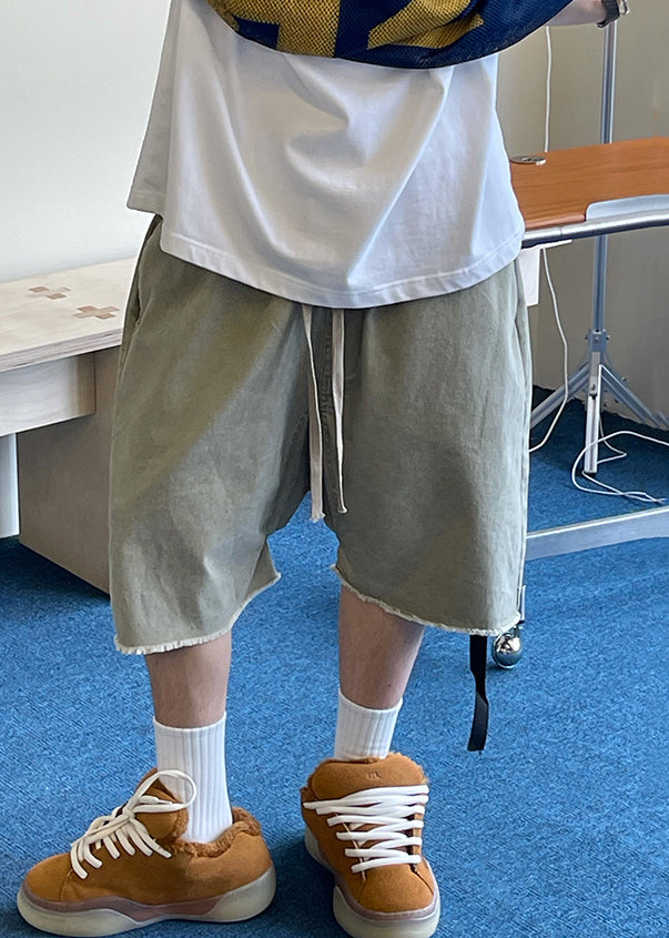 Mens Vintage Blue Pockets Summer Waist Elastic Shorts Denim