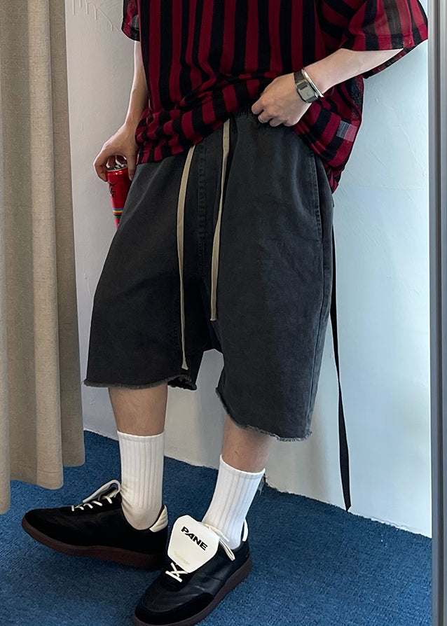 Mens Vintage Blue Pockets Summer Waist Elastic Shorts Denim