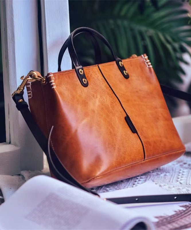 Brown Leather Handbag Tote Durable Vintage Large