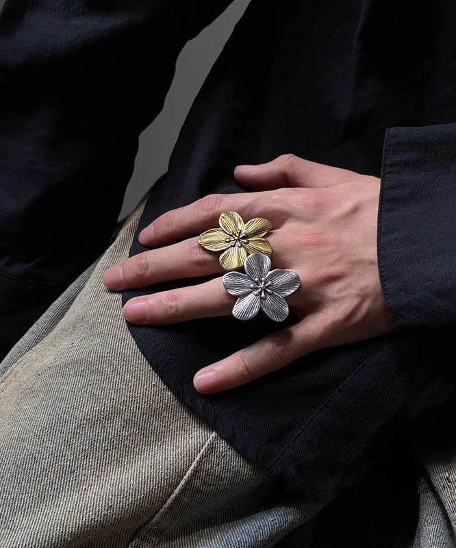 Two-Piece Floral Rings Metal Vintage Open Set