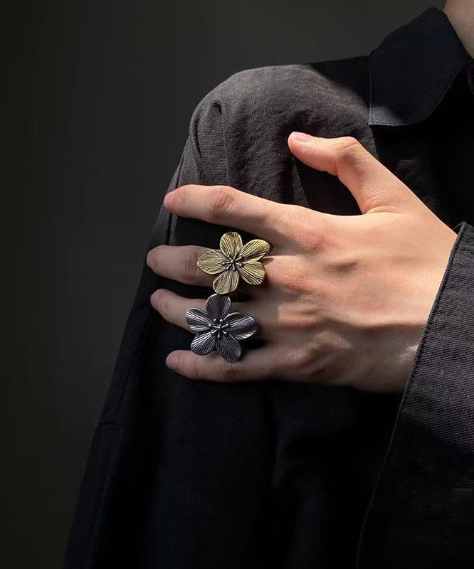 Two-Piece Floral Rings Metal Vintage Open Set