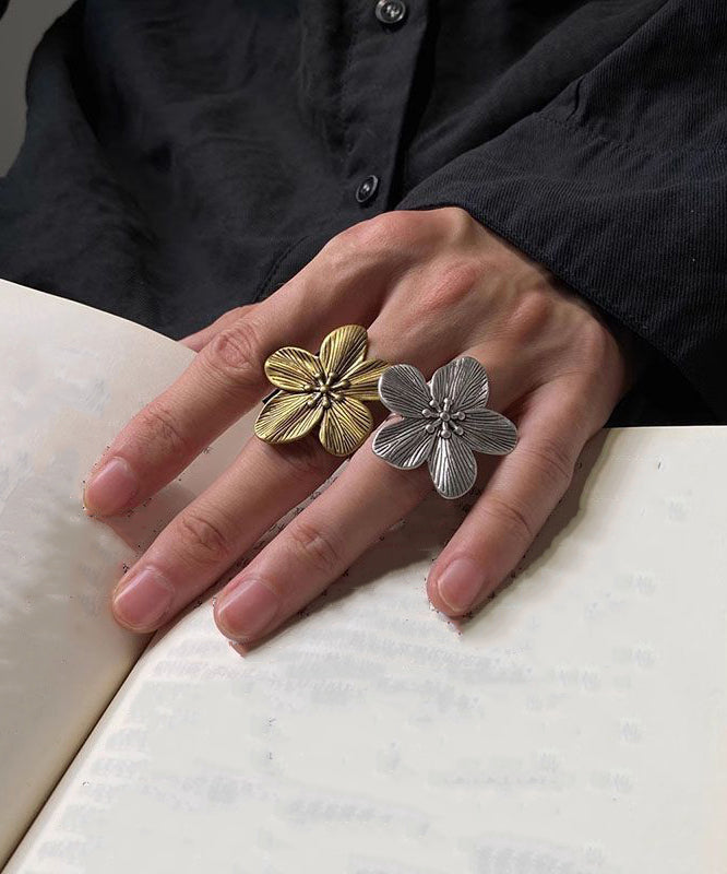Two-Piece Floral Rings Metal Vintage Open Set