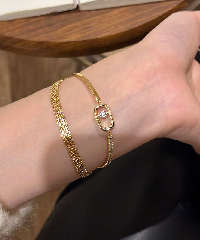 Chain Set Gold Two-Piece Vogue Stainless Bracelet Zircon Steel