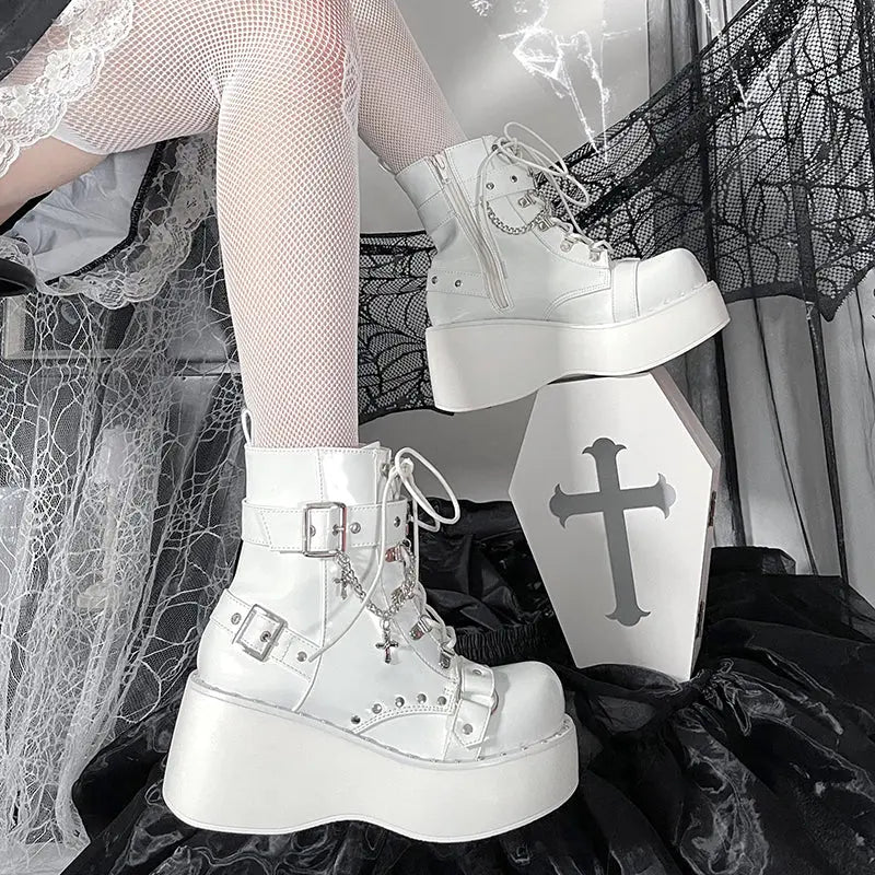 Kawaii Aesthetic Y2K Cute Fairy White Black Windy Boots ON1421 MK Kawaii Store