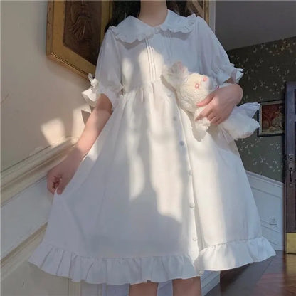 Robe de fille Dolly à volants princesse Lolita Kawaii à fleurs blanches