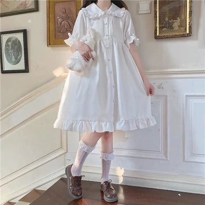 Robe de fille Dolly à volants princesse Lolita Kawaii à fleurs blanches