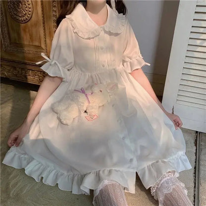 Robe de fille Dolly à volants princesse Lolita Kawaii à fleurs blanches