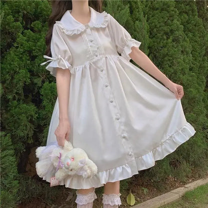 Robe de fille Dolly à volants princesse Lolita Kawaii à fleurs blanches