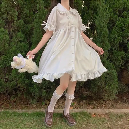 Robe de fille Dolly à volants princesse Lolita Kawaii à fleurs blanches