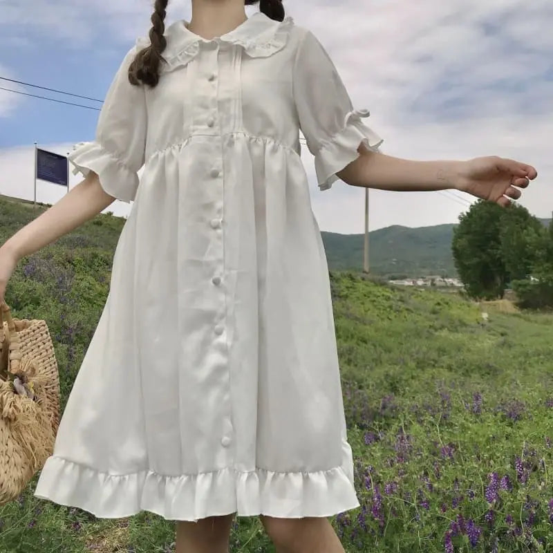 White Blossom Kawaii Princess Lolita Ruffle Dolly Girl Dress