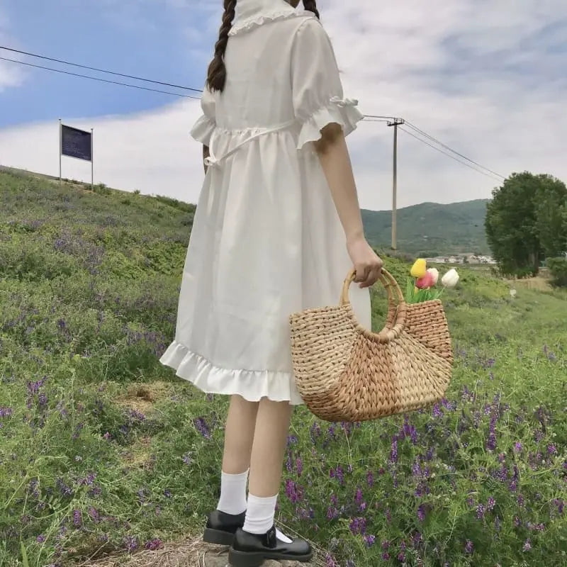 White Blossom Kawaii Princess Lolita Ruffle Dolly Girl Dress