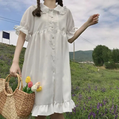 Robe de fille Dolly à volants princesse Lolita Kawaii à fleurs blanches