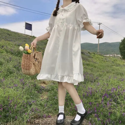 Robe de fille Dolly à volants princesse Lolita Kawaii à fleurs blanches