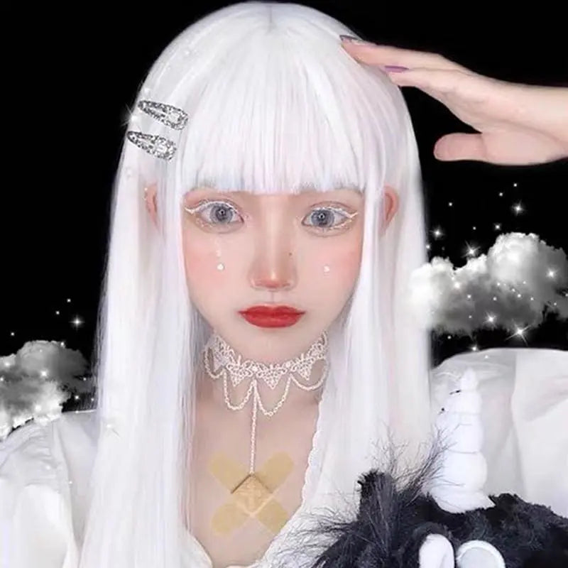 White Harajuku Gothic Girl Long Wig MK236