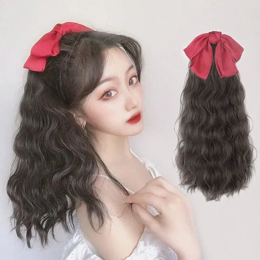 Black/Wine Bowknot Long Ponytail Wig MK15121