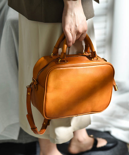 Leather Capacity Orange Bag Women Doctor Large