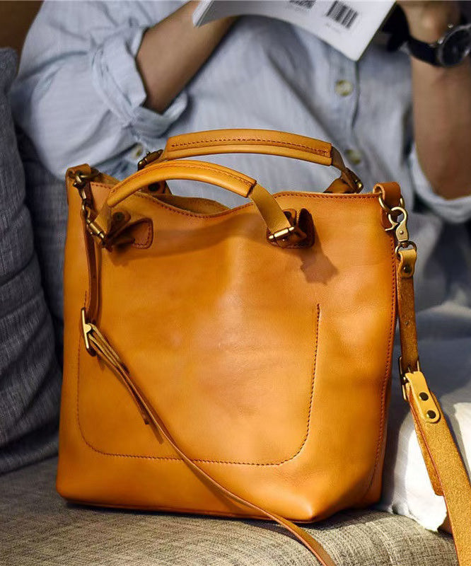 Women Capacity Orange Handbag Leather Tote Large