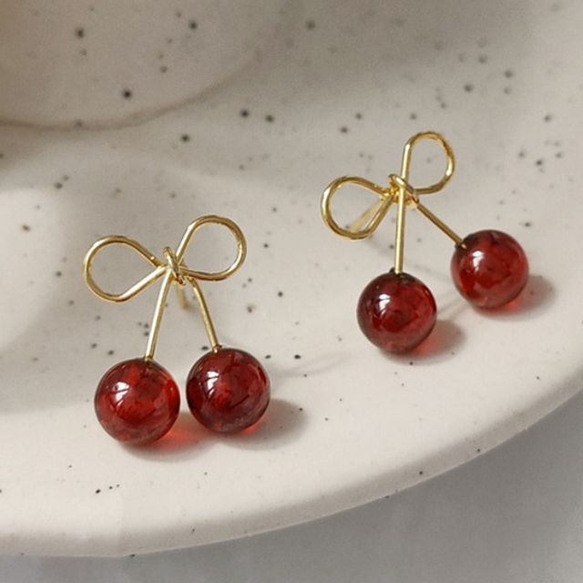 Sterling Silver Cherry Stud Earring