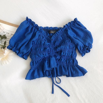 Off-Shoulder Drawstring Blouse