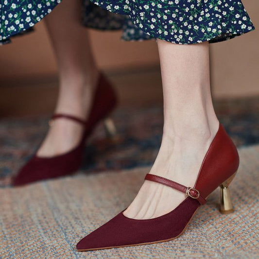 Pointy-Toe Mary Stiletto Heel Jane Pumps