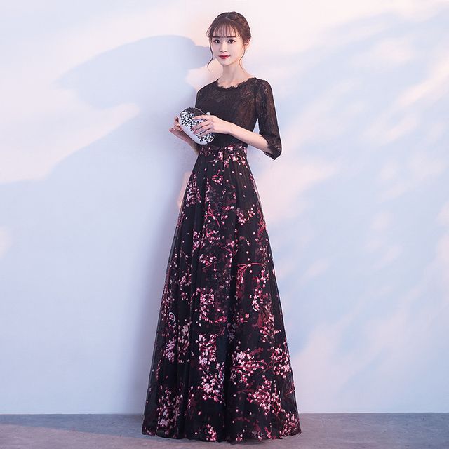 Elbow-Sleeve Floral Embroidered A-Line Lace Cocktail Dress