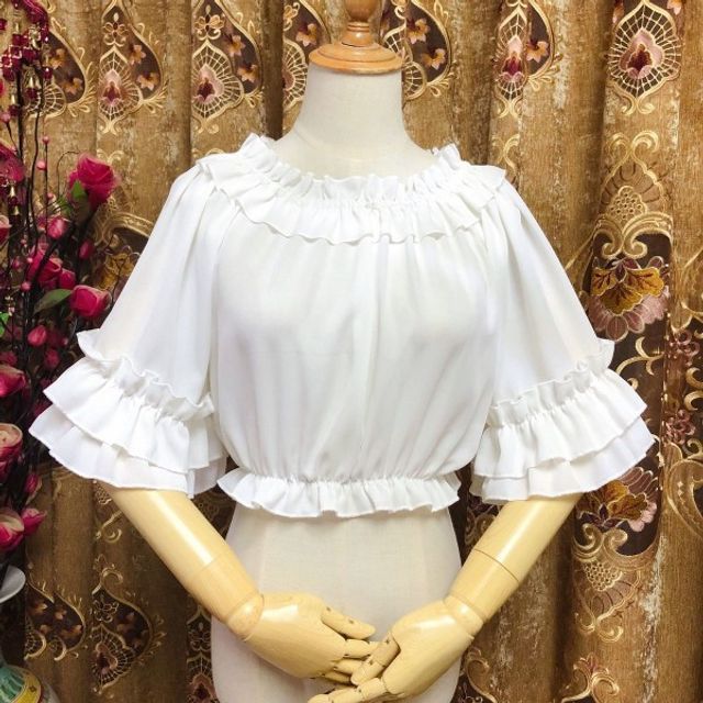 Lolita Short-Sleeve Ruffle Blouse / Lace Blouse / Long-Sleeve Lace Top