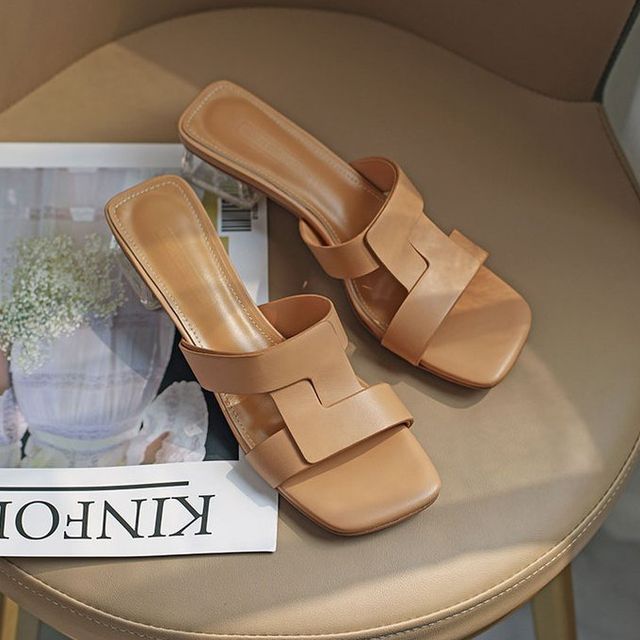 Slide Sandals Square-Toe Chunky-Heel
