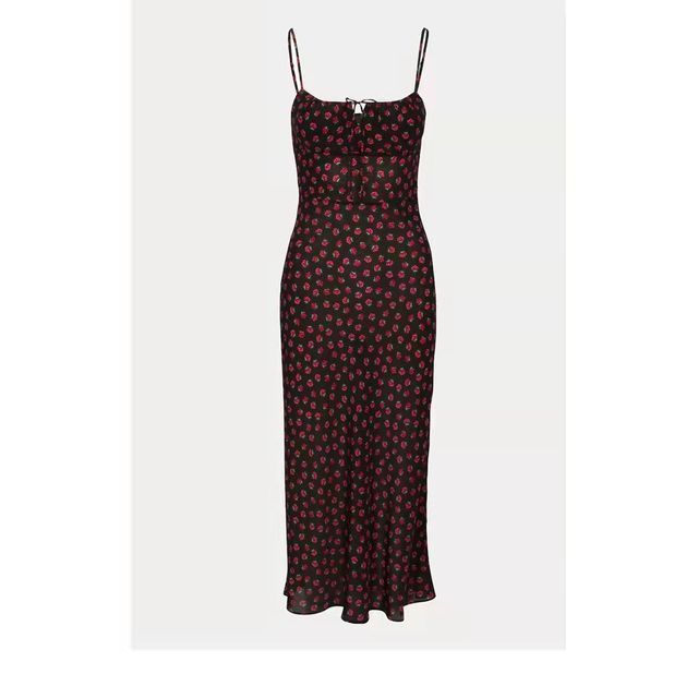 Strap Floral / Spaghetti Sleeveless Rose Dress Slim-Fit Mini Print Midi