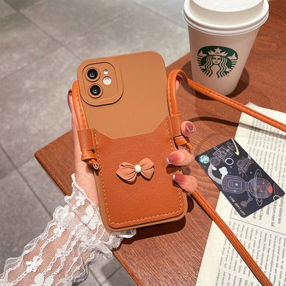 Bow Card Holder Crossbody Strap Phone Case