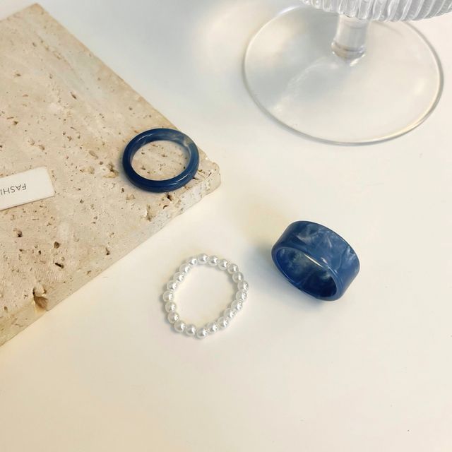 Pearl Ring + Resin Faux Set Of 3: