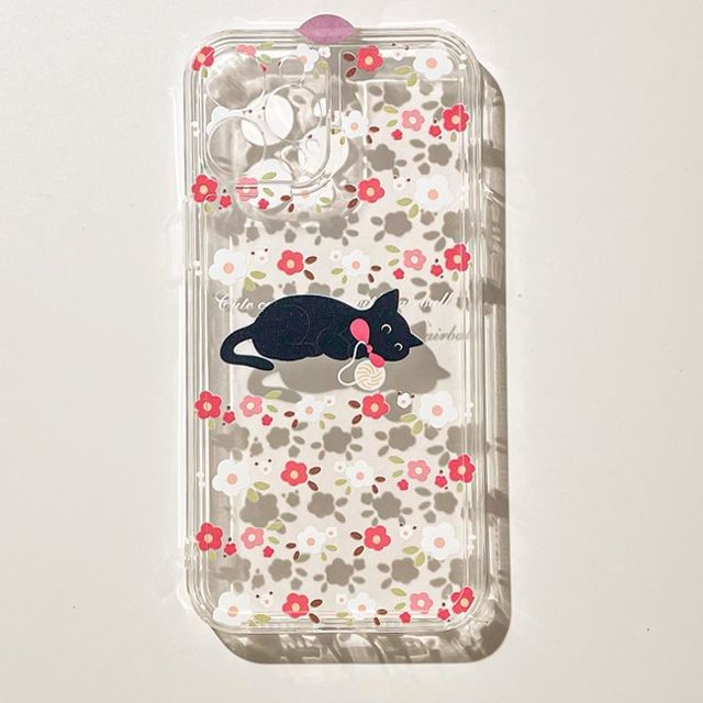 Transparent Case Flower Phone Cat