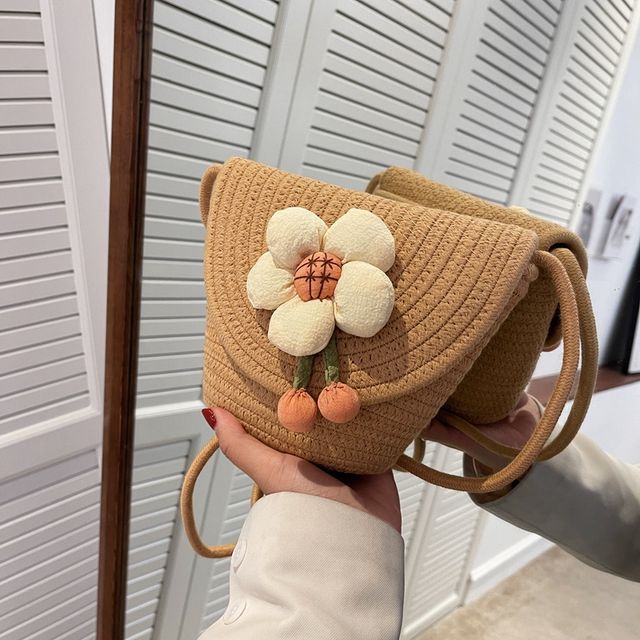 Flower Woven Crossbody Bag