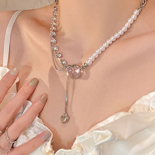 Alloy Pearl Necklace Faux Rhinestone