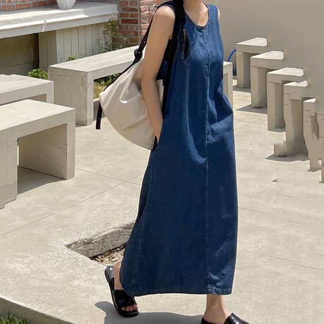 Sleeveless Denim Midi Dress